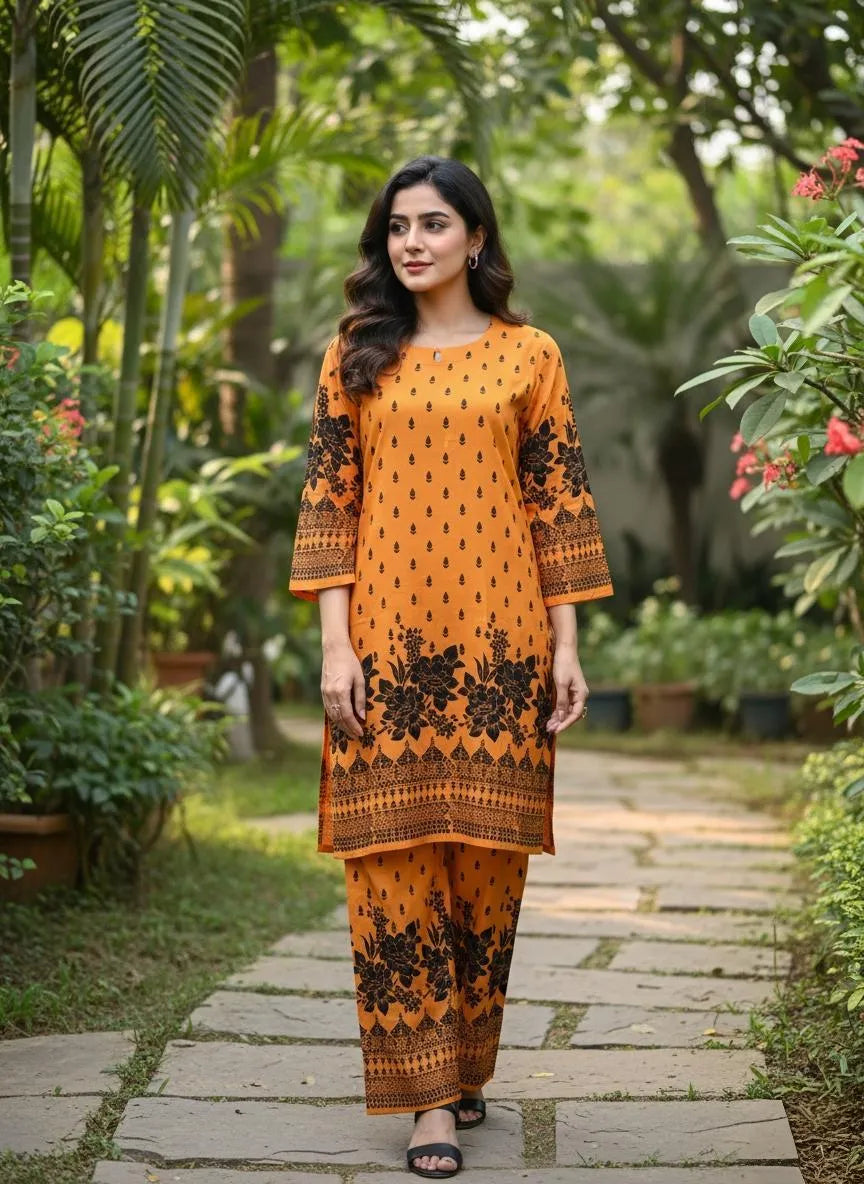 2 Pcs Women's Stitched Lawn Dress