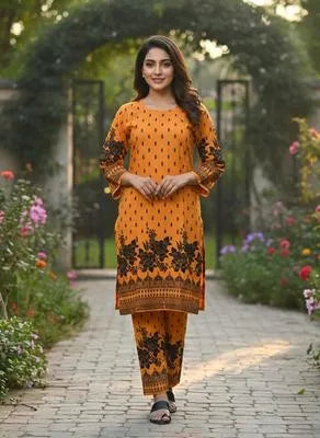 2 Pcs Women's Stitched Lawn Dress