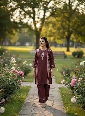 2 Pcs Women's Stitched Cotton Lawn Lace Work Shirt And Trouser